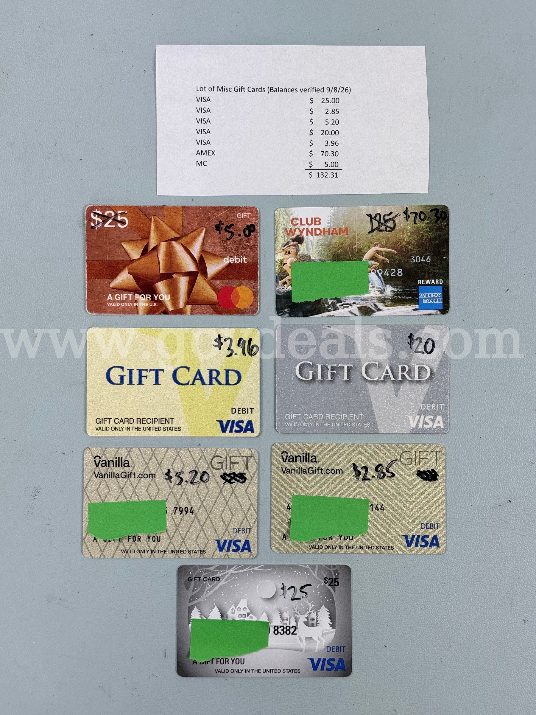 Lot of Misc. Gift Cards Total Balance $132.31