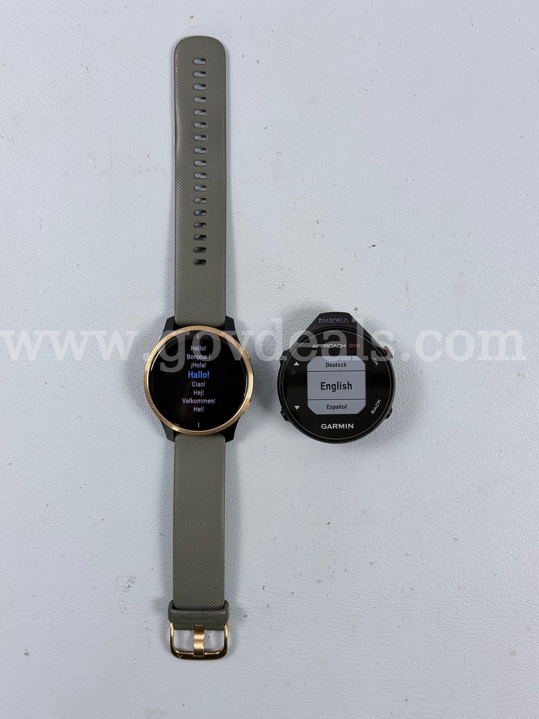 2 - Garmin Devices (Unlocked Both Power On) Approach G12 GPS Golf Range Finder and Venu