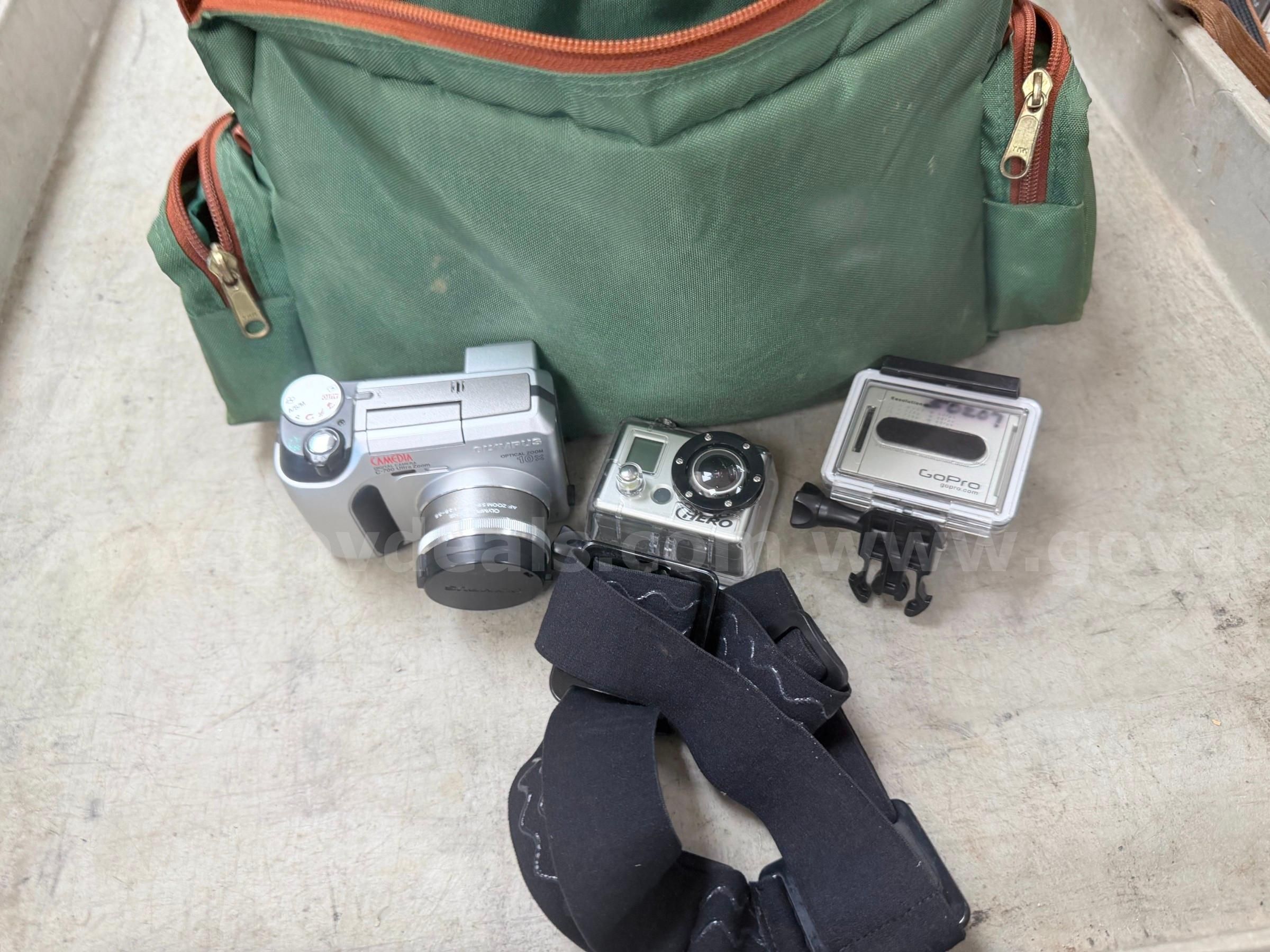 1 Digital Camera and 2 Go Pro Cameras