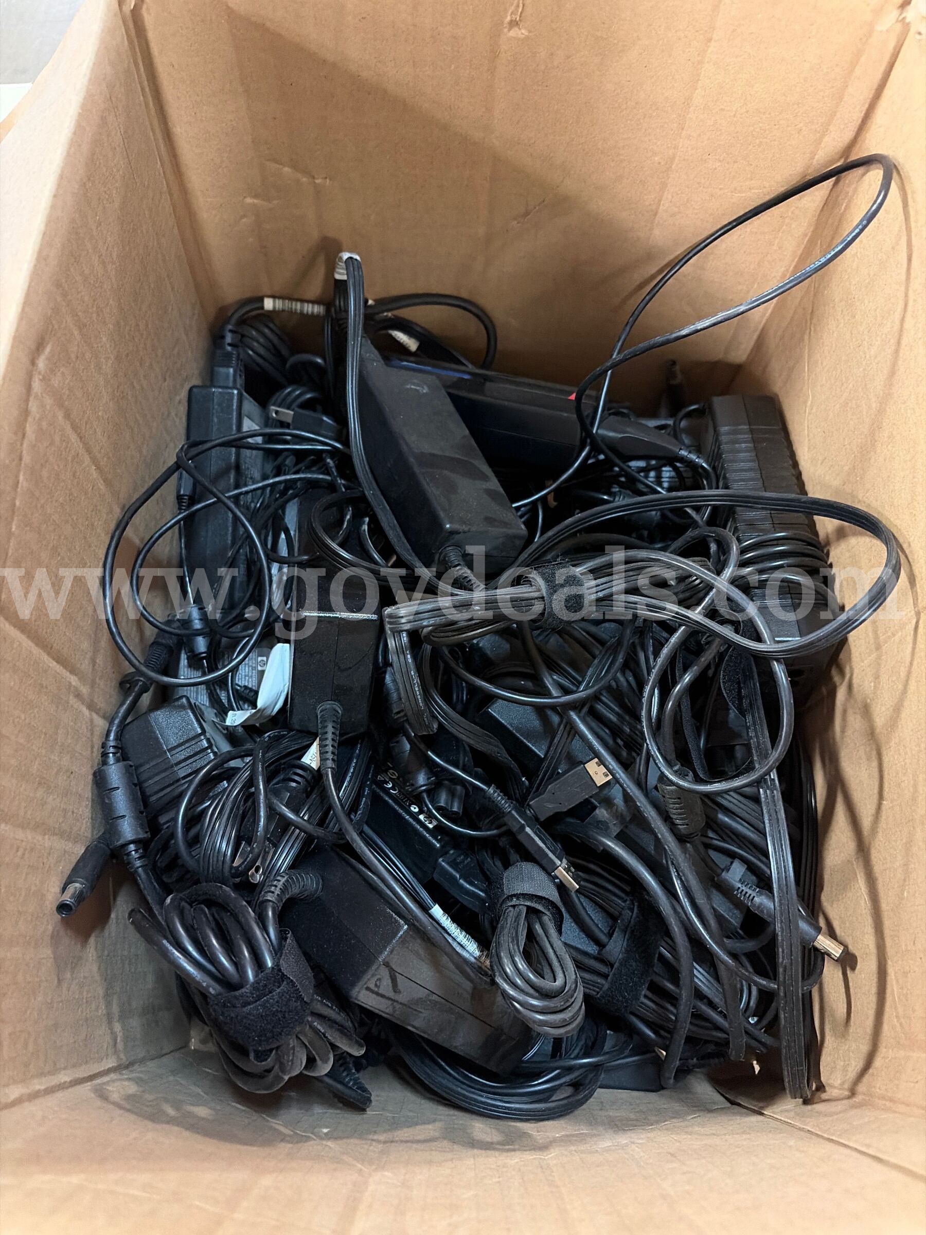 Lot of 3 Boxes of Assorted Computer Cords and Charging Equipment