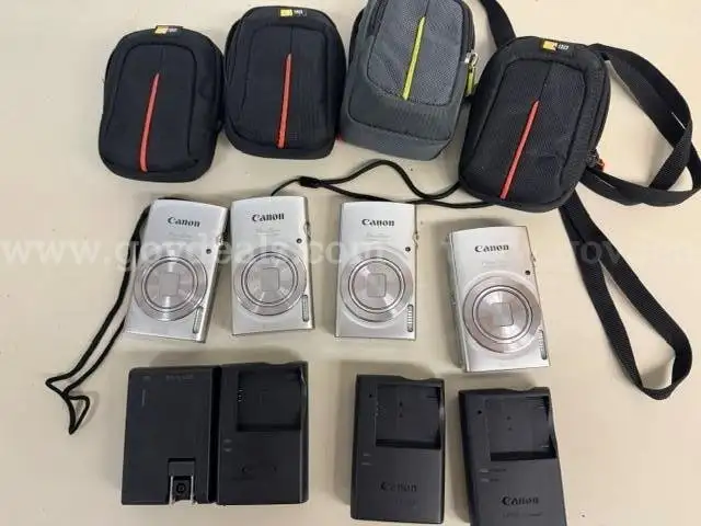4 - CANON CAMERAS - POWERSHOT 180 W CASES AND CHARGERS