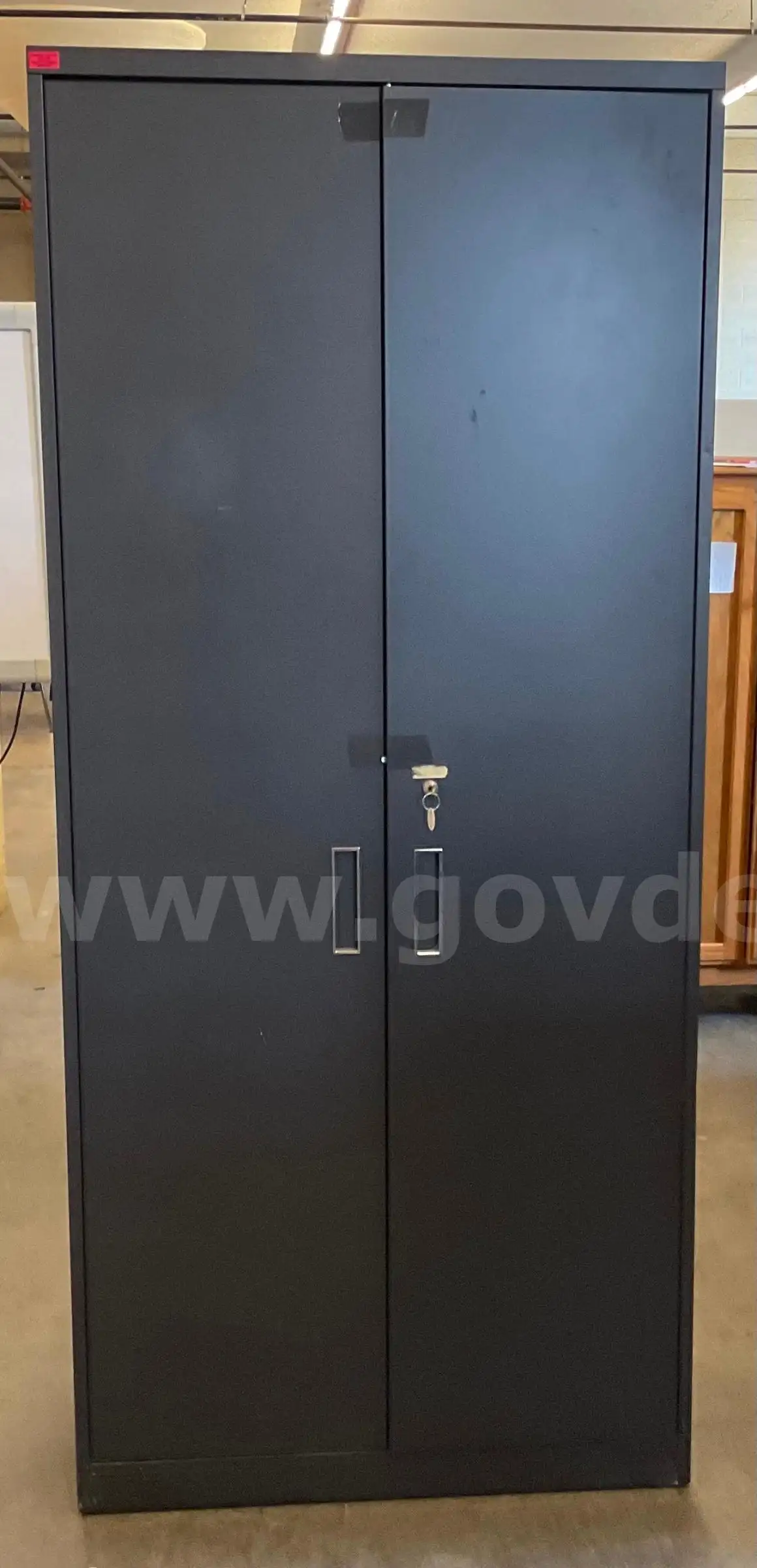 Tall Grey Shelving Cabinet With Key