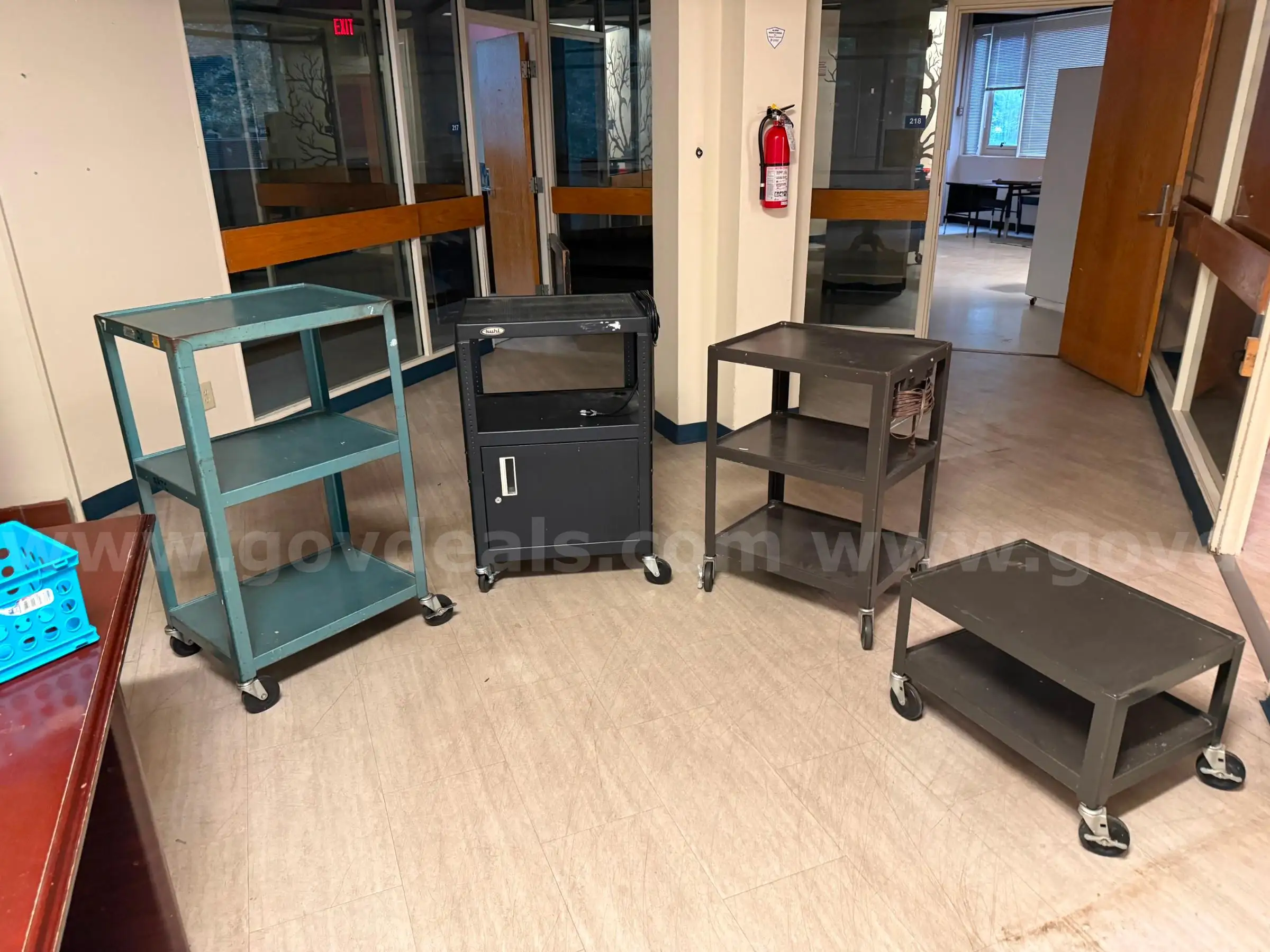 Lot of 4 Rolling Utility AV Carts