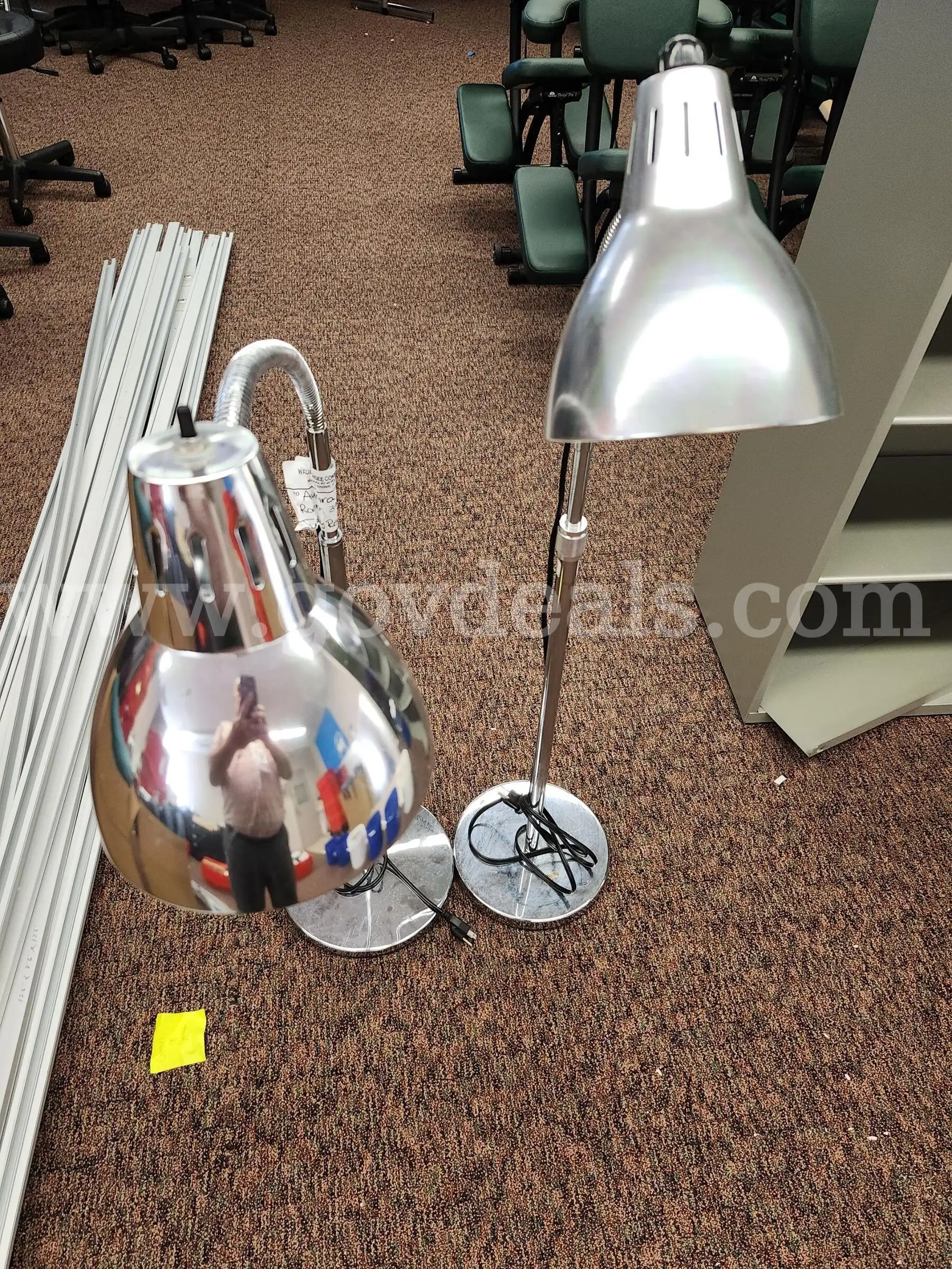Pair of Adjustable Silver Floor Lamps Chrome Finish Working