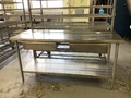 Stainless Table and Galvanized Rolling Cart
