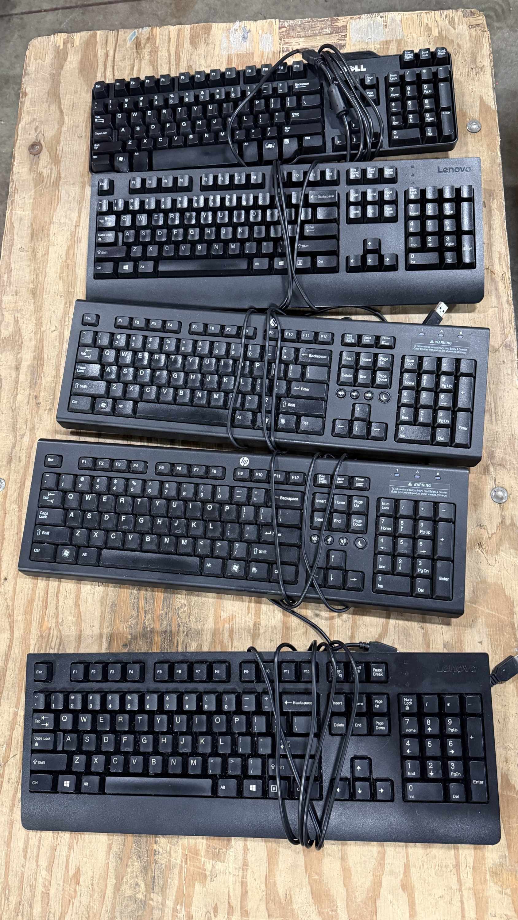 Lot of 5 Assorted USB Wired Computer Keyboards - Dell HP & Lenovo - Used Untested