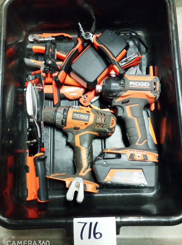 LOT # 716 TSA RIDGID CORDLESS TOOLS & BATTERY PLUS MISC ITEMS/TOOLS