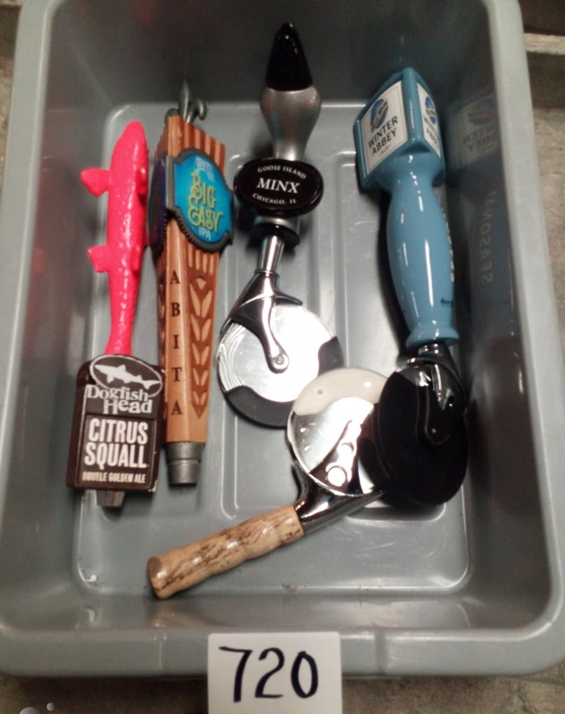 LOT # 720 TSA VARIOUS BEER TAP HANDLES & PIZZA CUTTERS