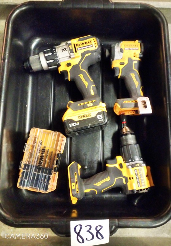 LOT # 838 TSA DEWALT 20 VOLT HAND TOOLS WITH BATTERY & DRILL BITS